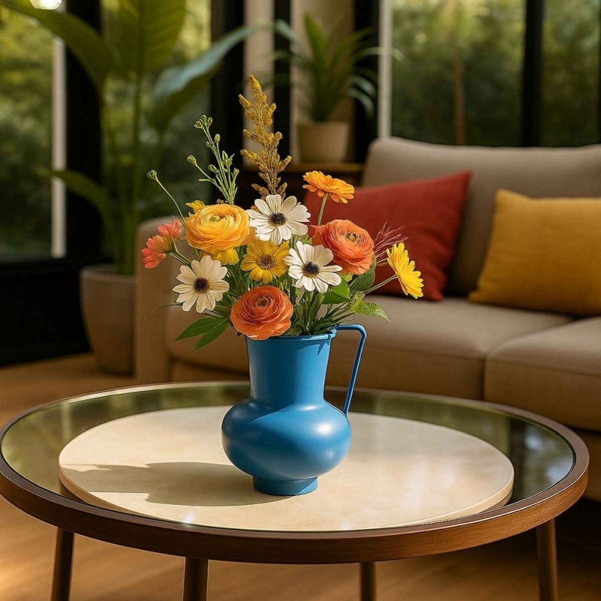 Vase en métal avec anse, H17cm bleu, ORNAMI