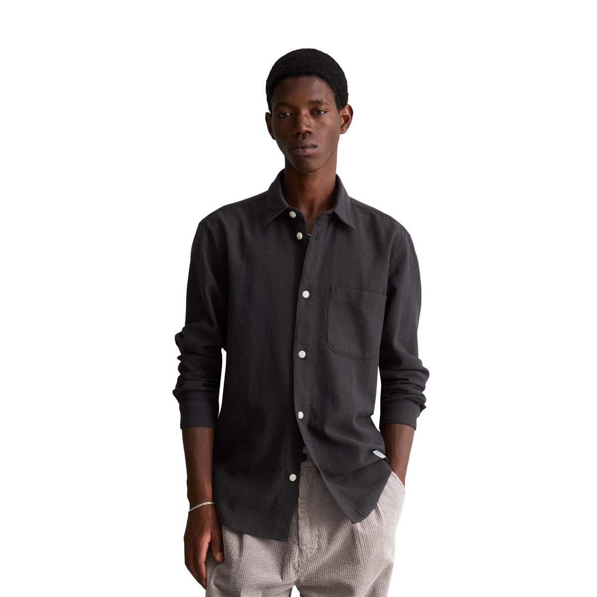 Chemise coupe classique en twill de coton bio doux noir, MARC O’POLO DENIM