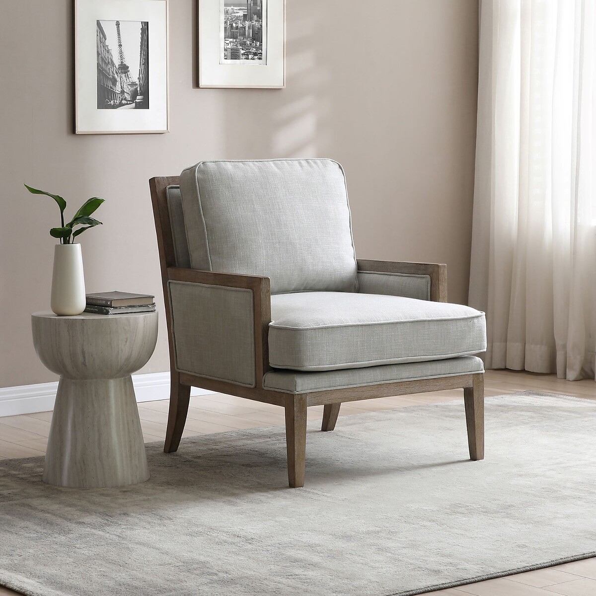 Evelina Antique Linen and Wood Chair cream, SO'HOME