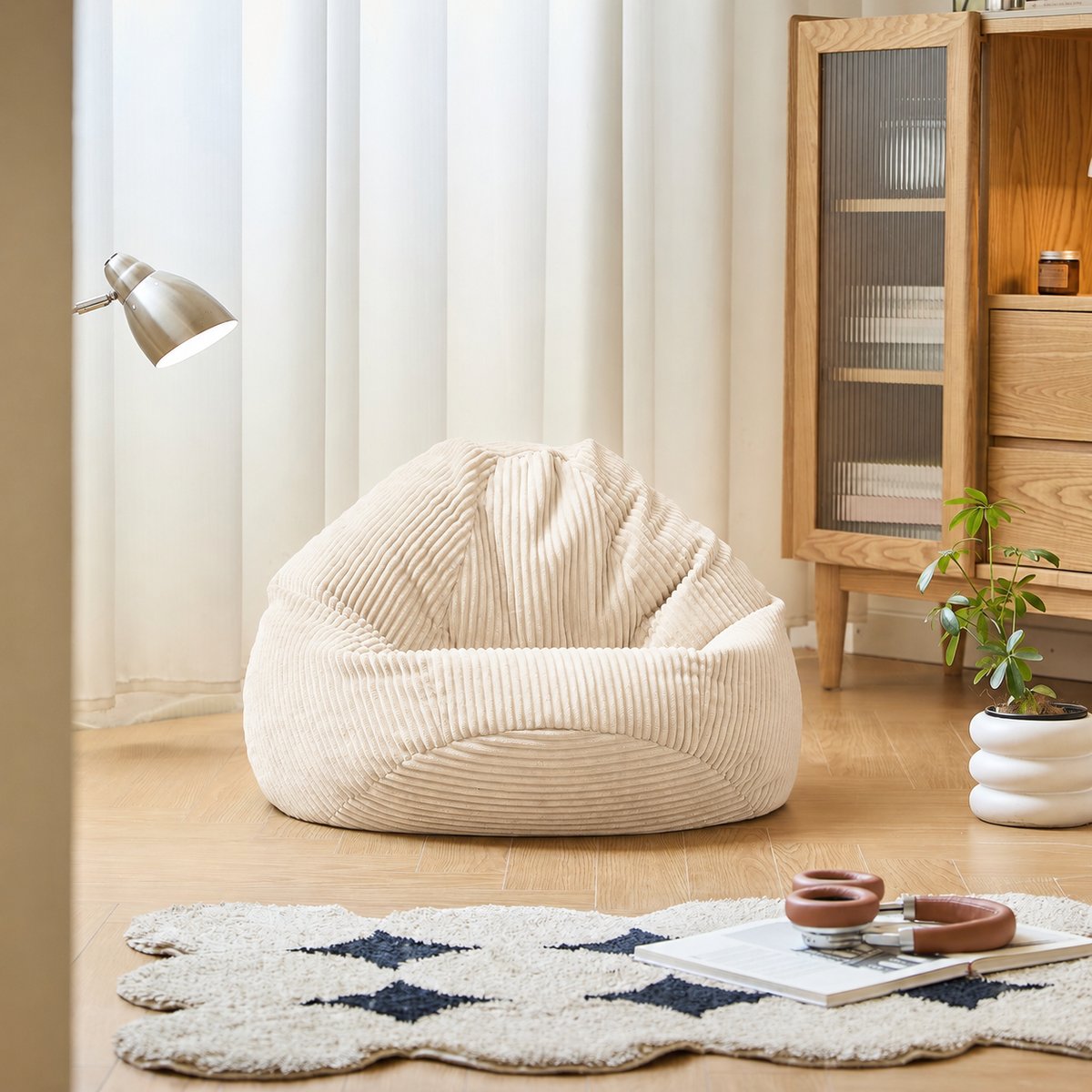 Pouf de salon, velours côtelé, FLOBY beige, NORDLYS