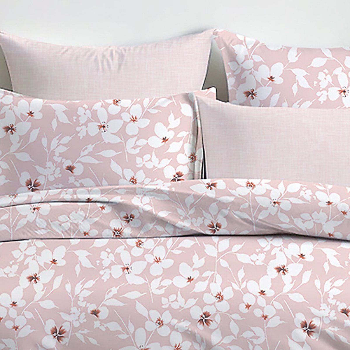 Paure de couette et tai(e) coton imprimé, flower rose rose, C DESIGN HOME TEXTILE