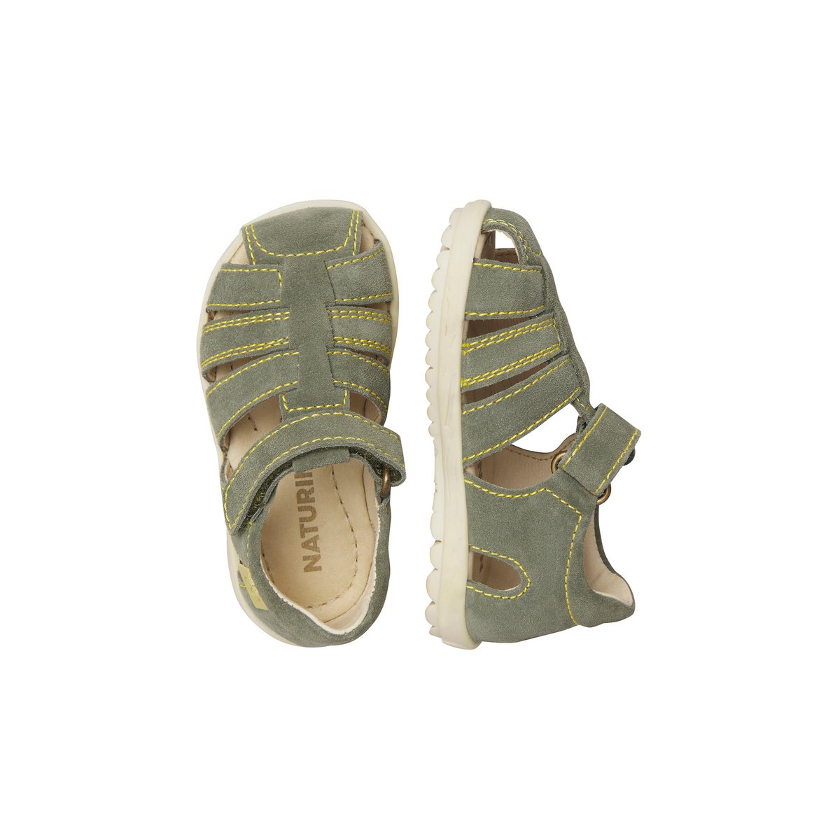 Sandales semi-ouvertes en daim SEE vert-jaune, NATURINO
