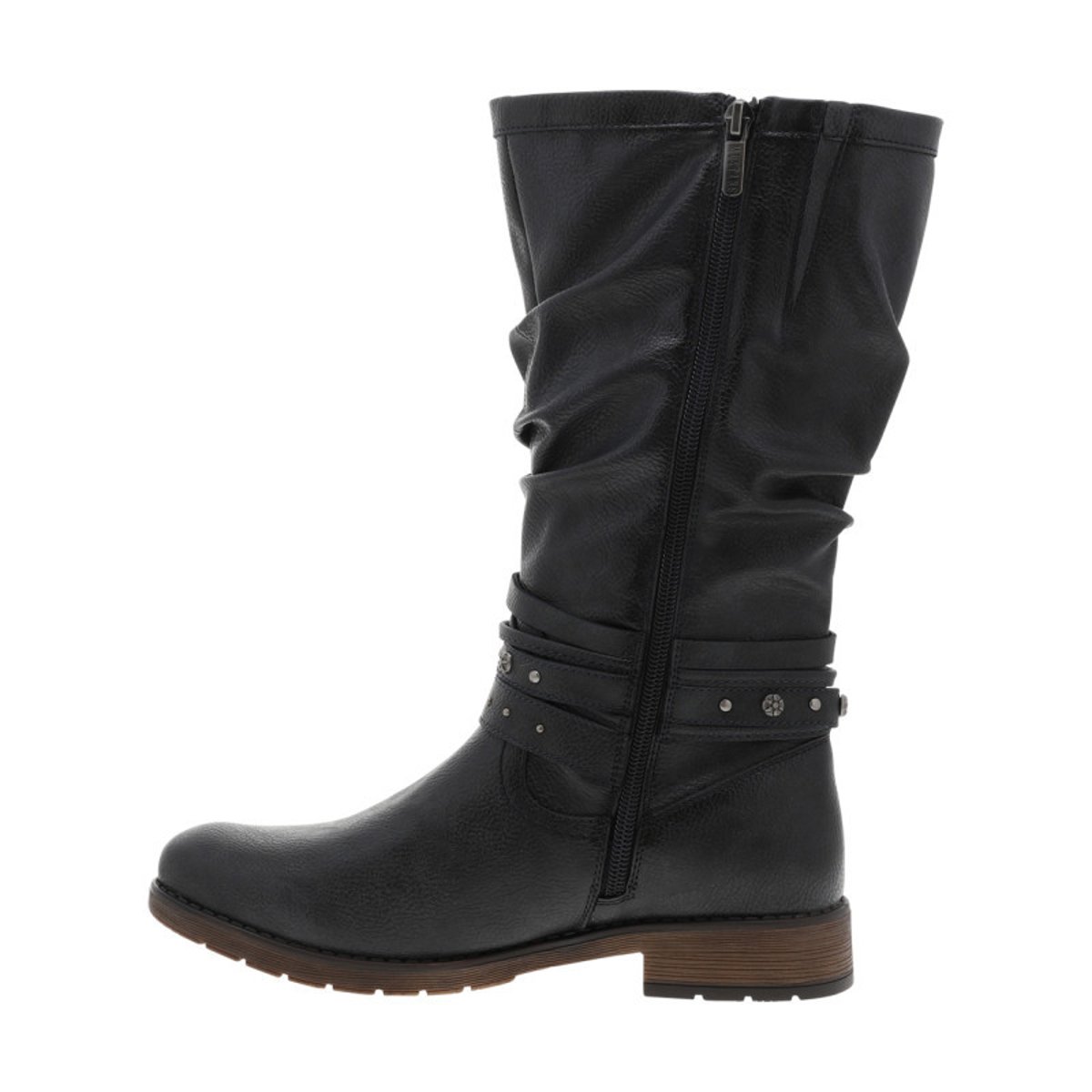 Bottes bleu marine à talon décroché bas avec un zip et une boucle décorative bleu marine, MUSTANG