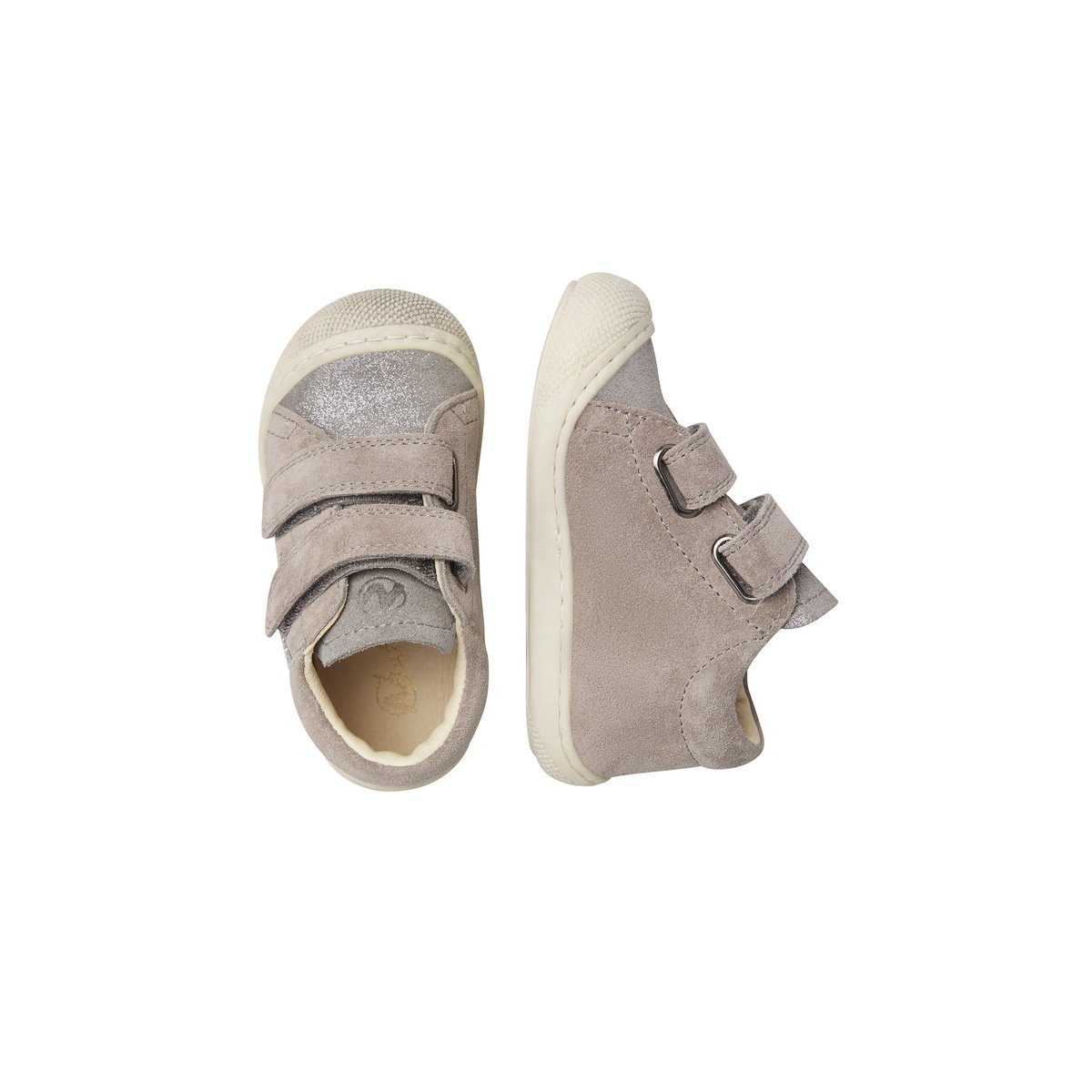 Chaussures premiers pas en cuir et suède KOLDE VL gris-argent, NATURINO