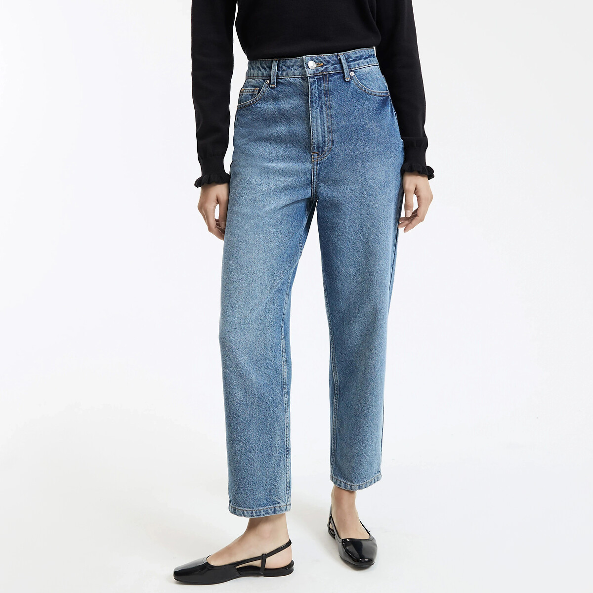 Jean mom en coton bio, Signature PAULINE bleu stone, LA REDOUTE COLLECTIONS