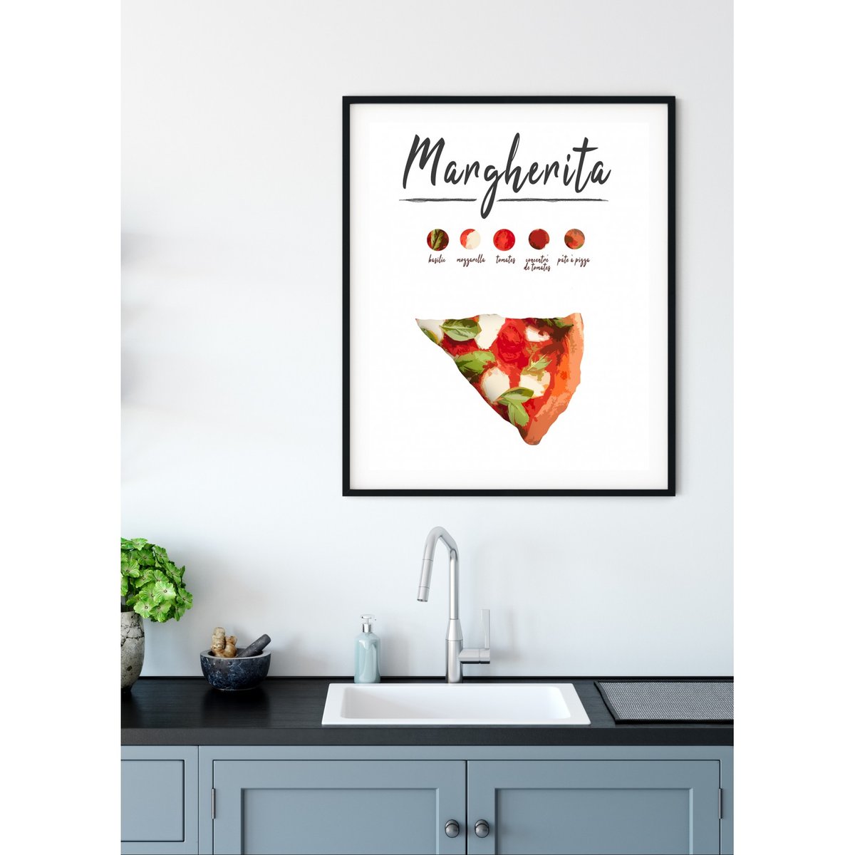Affiche Pizza Margherita blanc, L'AFFICHERIE