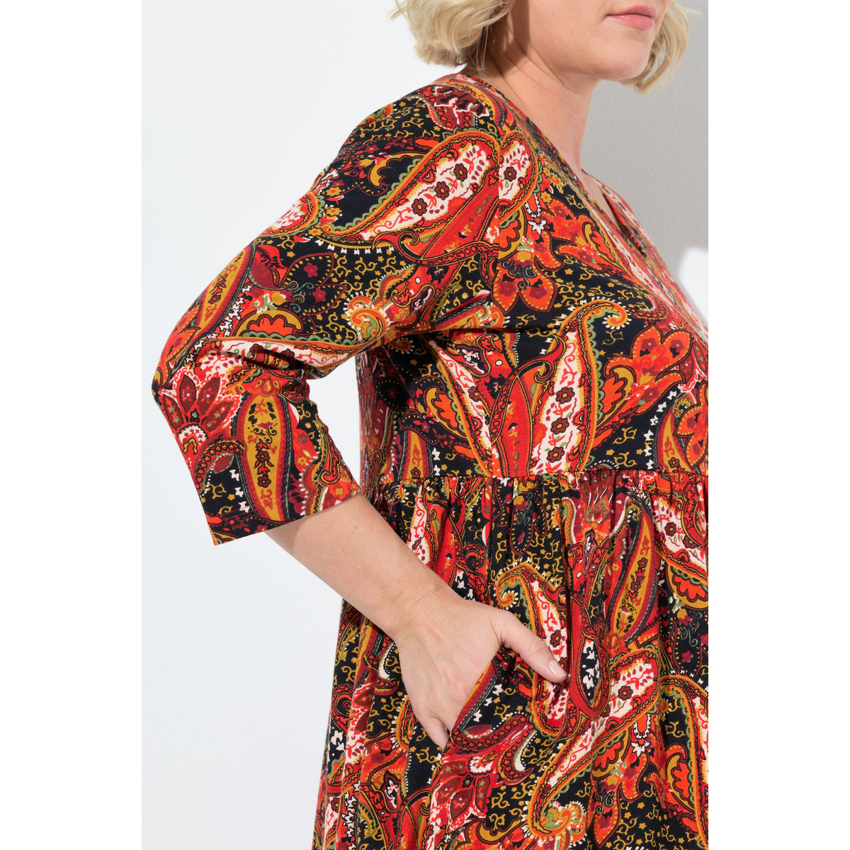 Robe maxi en jersey, motif cachemire noir, ULLA POPKEN