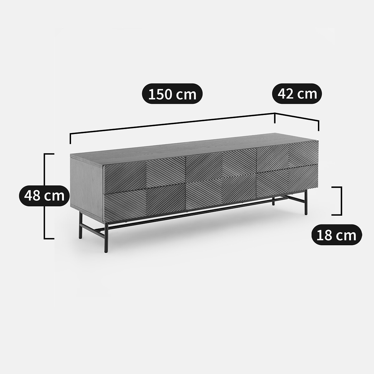 Meuble TV en plaqué, avec façade reliéfée, largeur 150 cm, JEREM teinté coloris noyer, LA REDOUTE INTERIEURS
