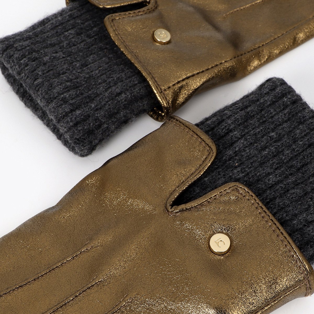 Gants effet cuir métallique à poignet tricoté bronze, LOLA CASADEMUNT