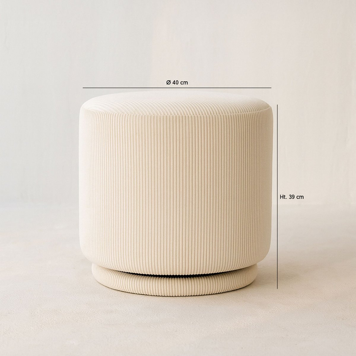 Pouf pivotant en velours cotelé ecru, NOW'S HOME