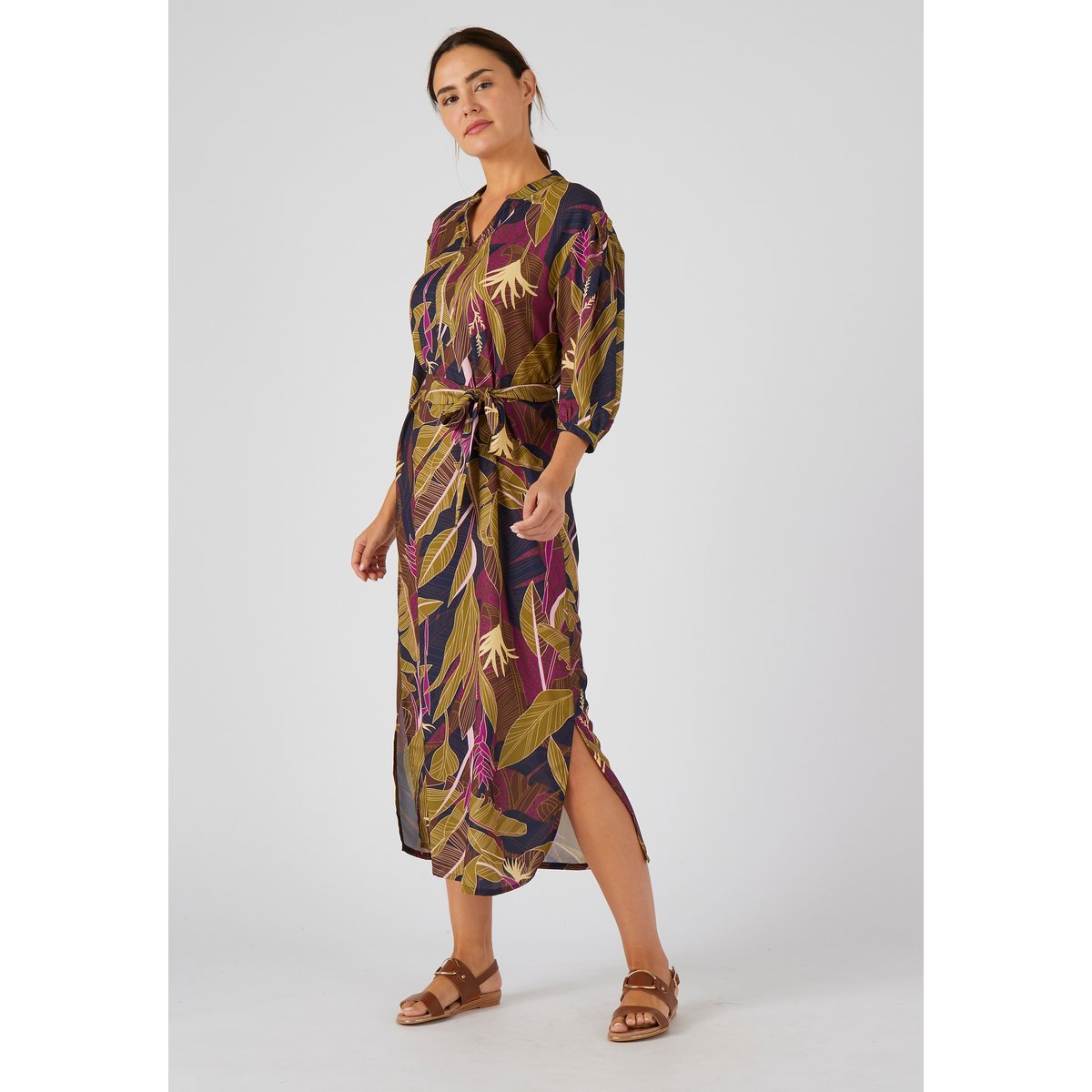 Robe longue imprimé tropical bleu imp. grand feuillage, DAMART