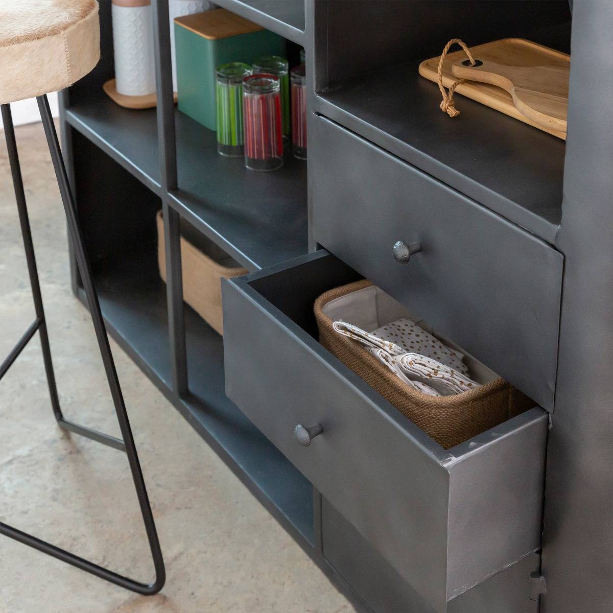 Meuble bar en métal et bois de manguier LOCKER gris, MADE IN MEUBLES