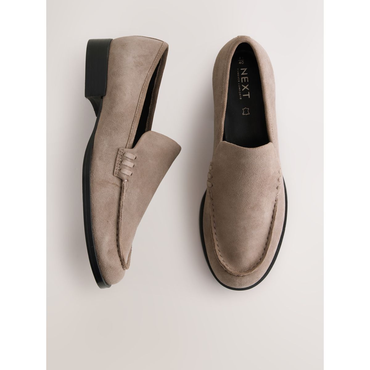 Mocassins bout rond en cuir forever comfort® daim grège, NEXT