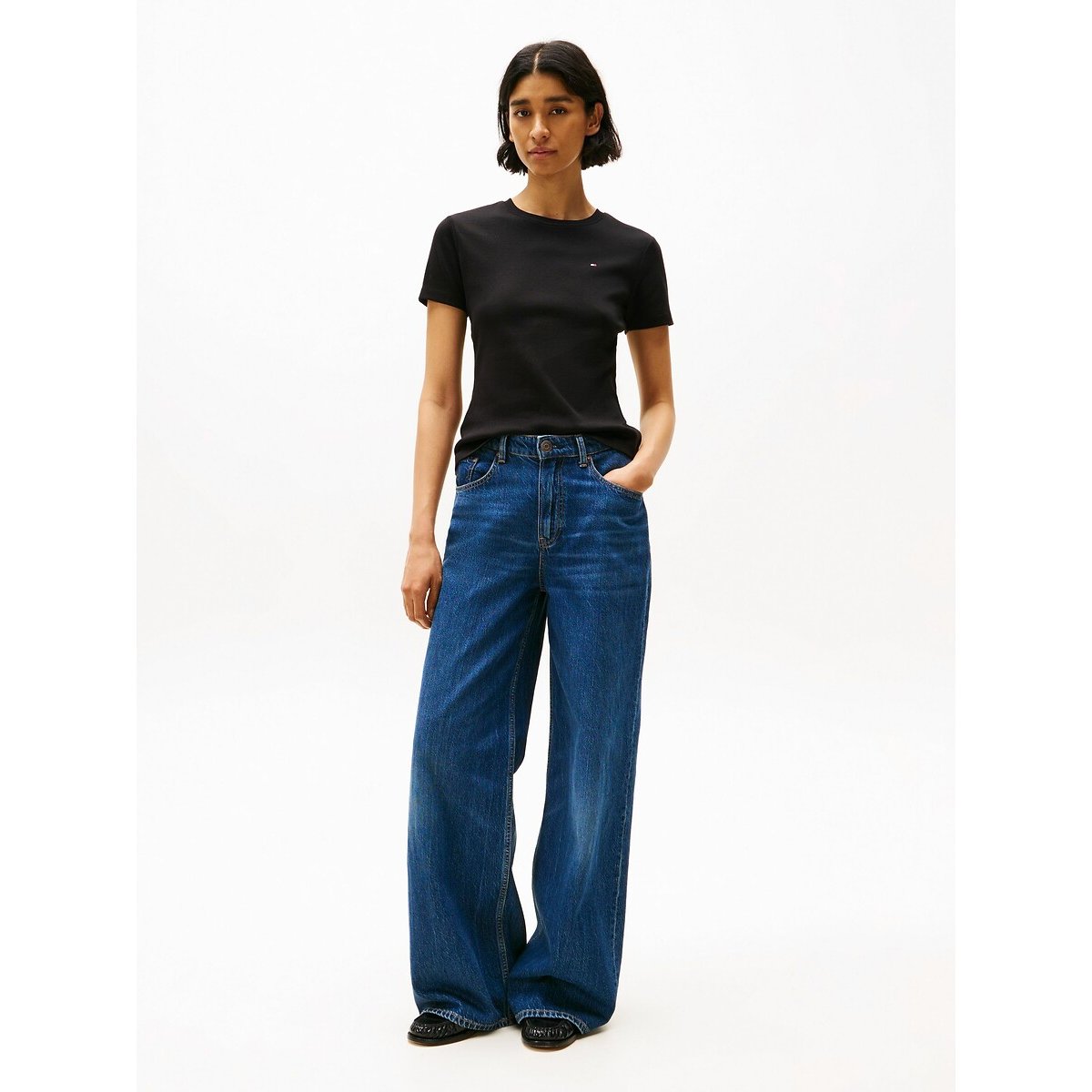 T-shirt manches courtes à col rond noir, TOMMY HILFIGER