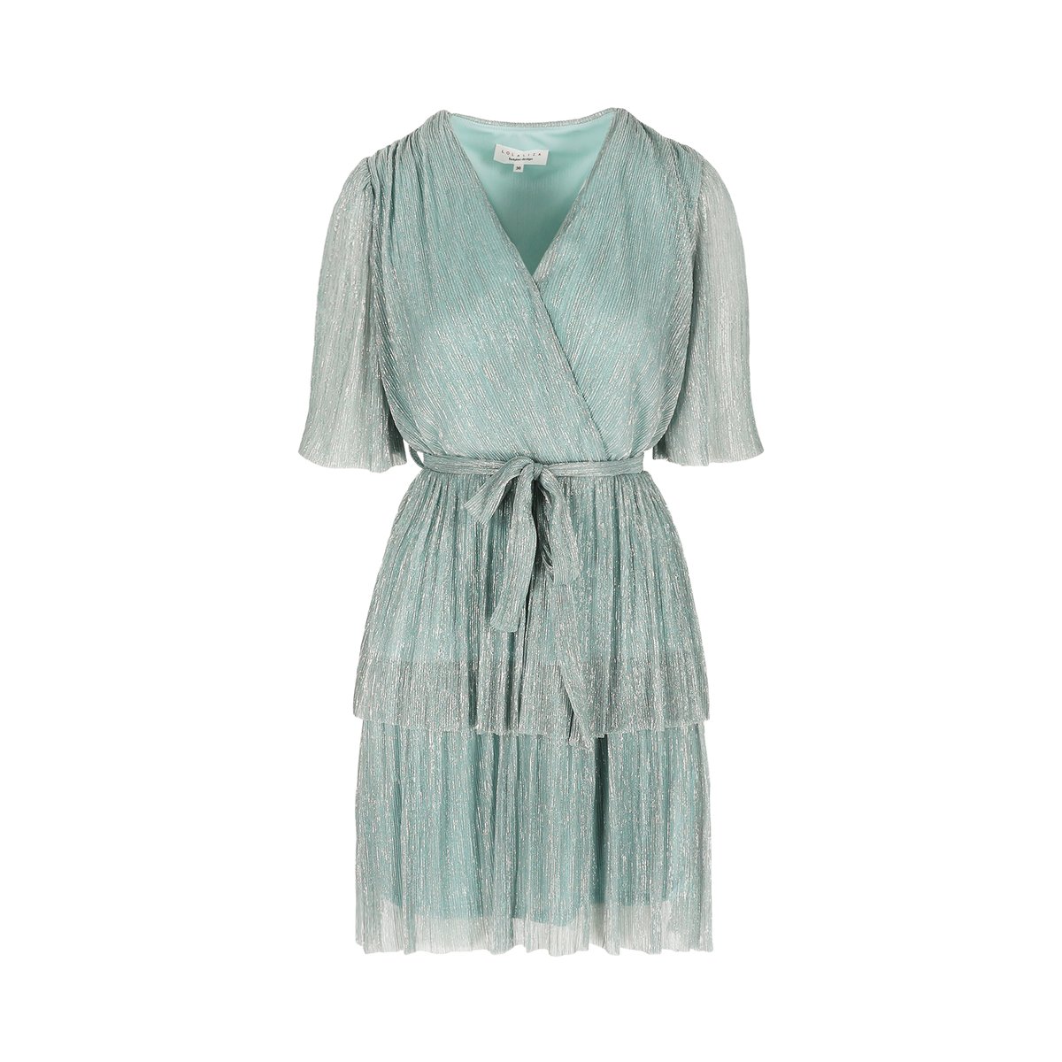Robe courte fil textile ceinturée vert menthe, LOLALIZA
