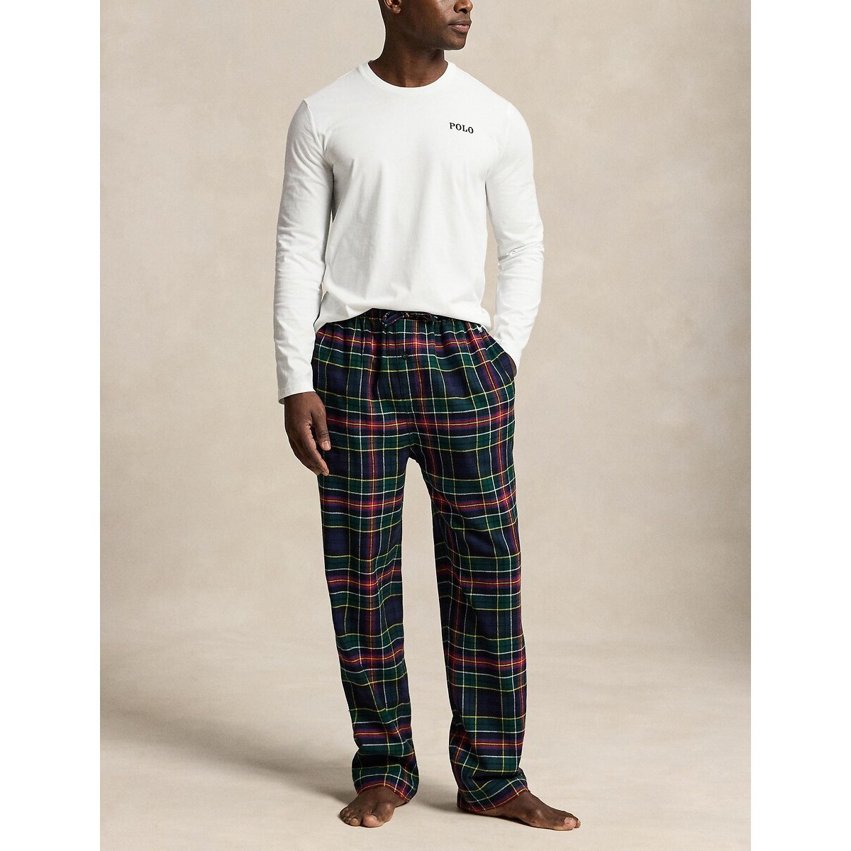 Pyjama jersey et flanelle écossaise blanc/vert/marine, POLO RALPH LAUREN