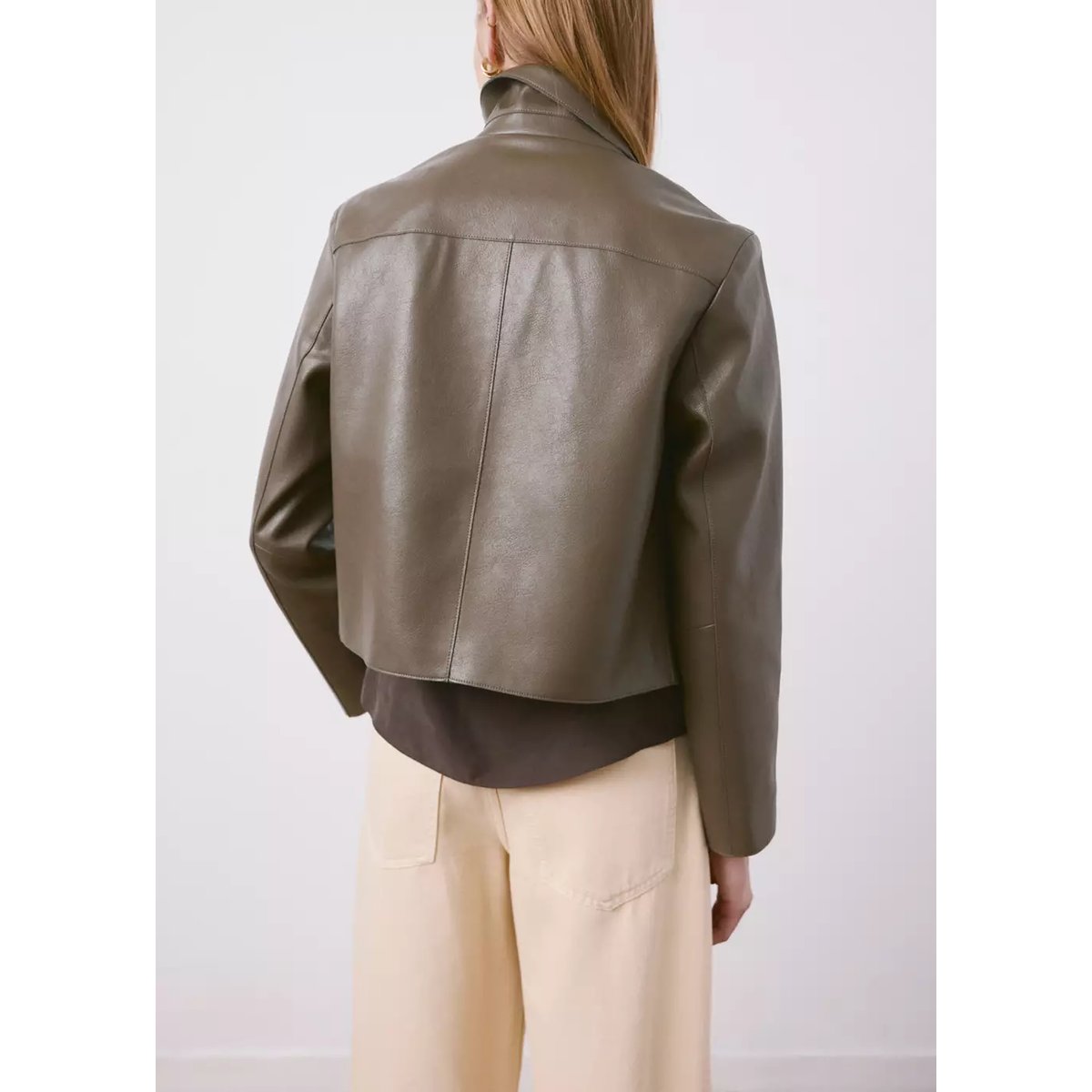 Veste cuir synthétique poches olive, MANGO