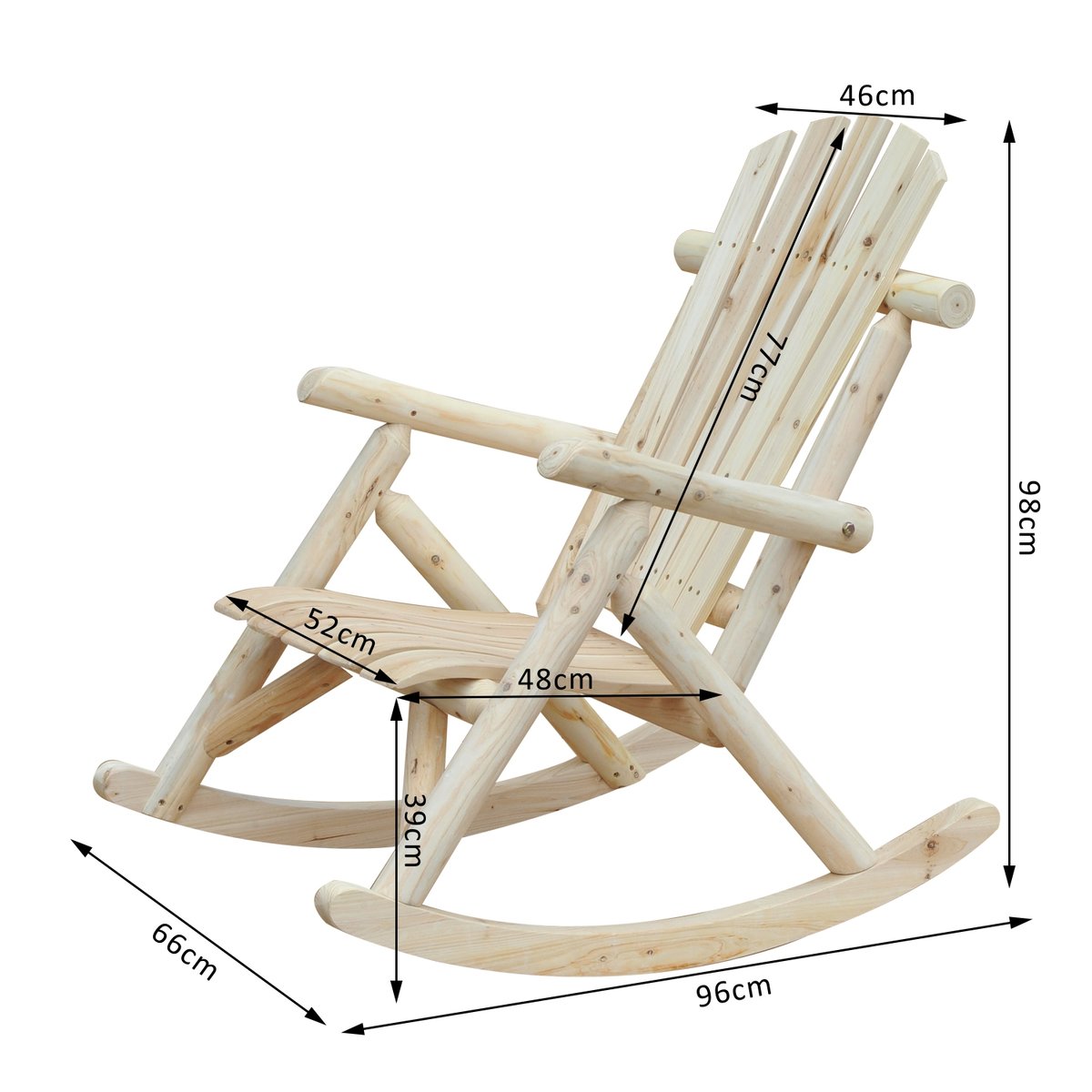Fauteuil De Jardin Rocking Chair Bois De Pin marron, OUTSUNNY