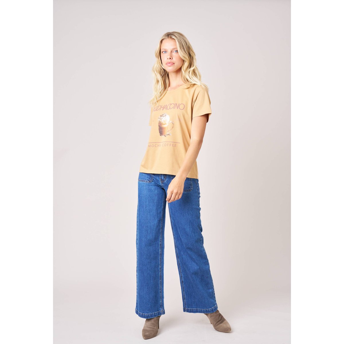 T-shirt regular femme en 100% coton imprimé café COFFEE beige, DEELUXE