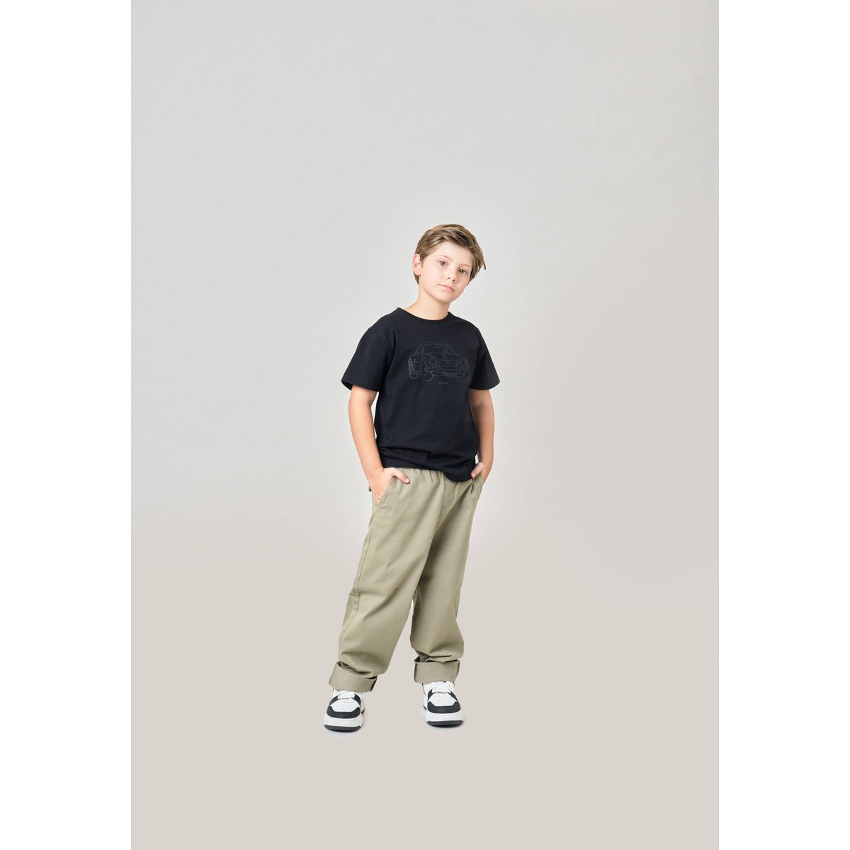 T-shirt regular garçon en 100% coton jersey avec imprimé en relief DUSTBORN noir, DEELUXE