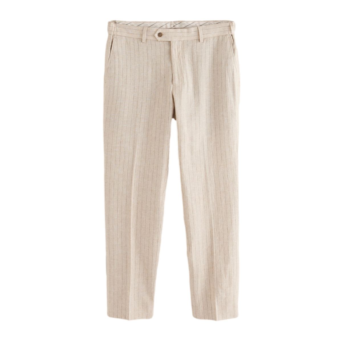 Pantalon slim en lin rayé écru, NEXT