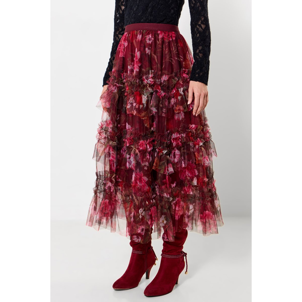 Jupe Longue en Tulle à Volants Étagés Imprimé Fleuri multicolore, JOE BROWNS