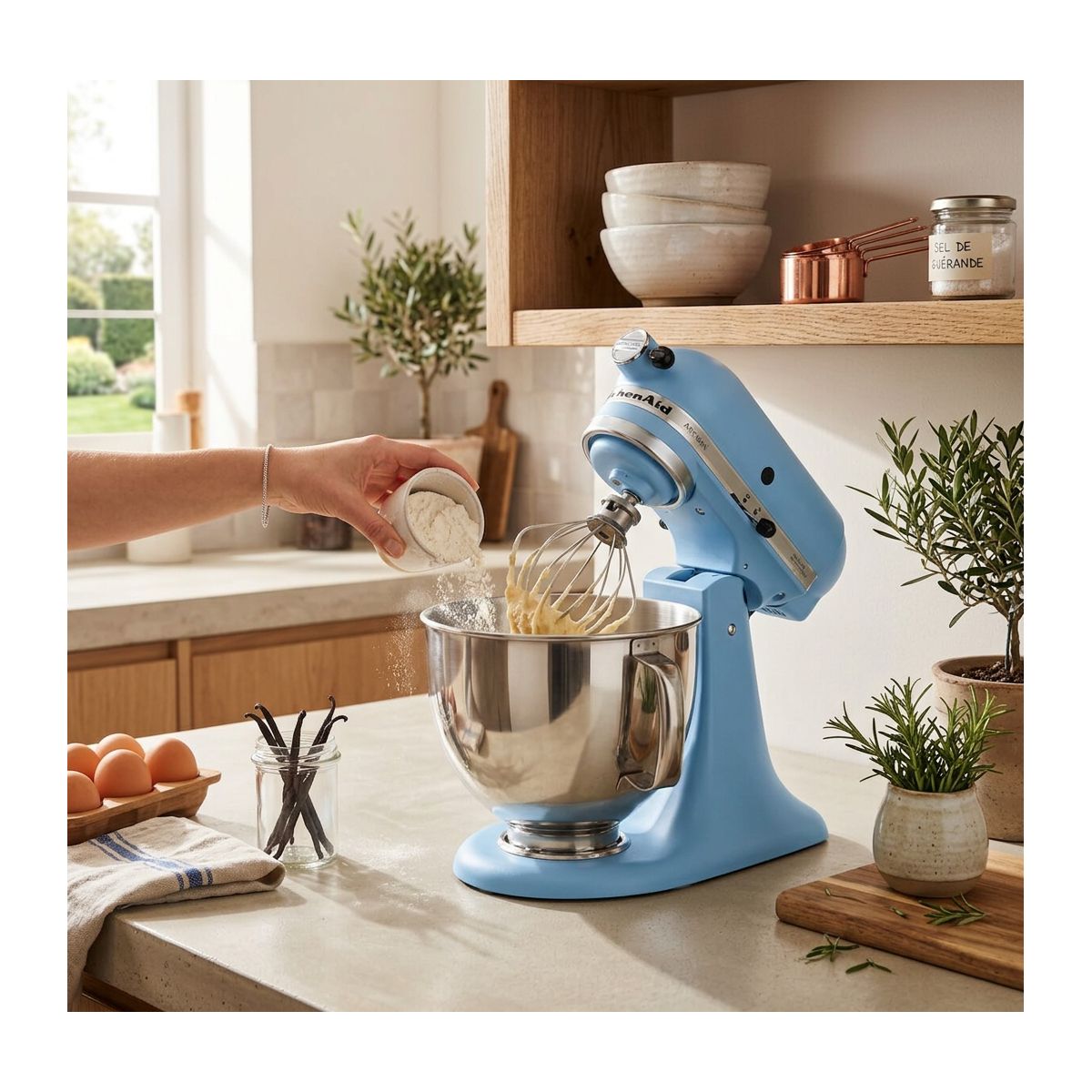 Robot pâtissier 5KSM175PSEVB bleu velvet, 4,8 L, bol avec poignée + bol 3 L, batteur souple et couvercle couleur unique, KITCHENAID