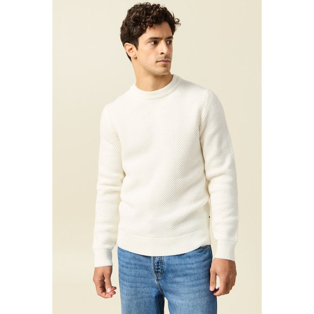 Pull col rond ecru, BONOBO