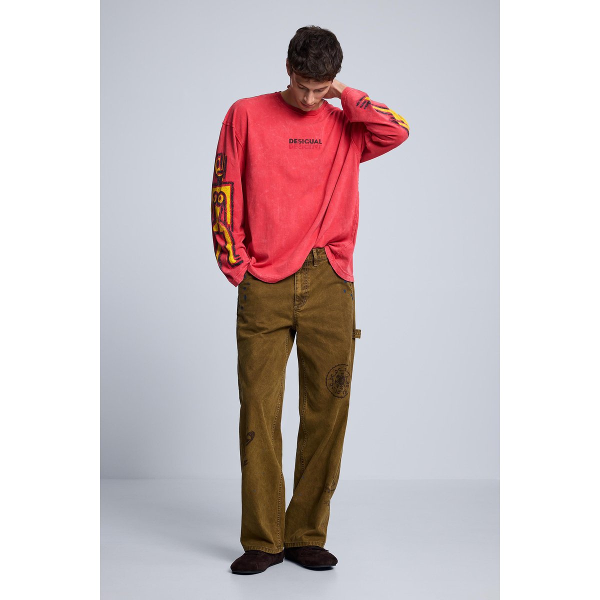 T-shirt à manches longues en coton rouge, DESIGUAL