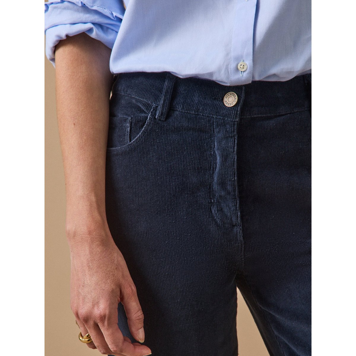 Pantalon slim velours milleraies Chloé encre, CYRILLUS