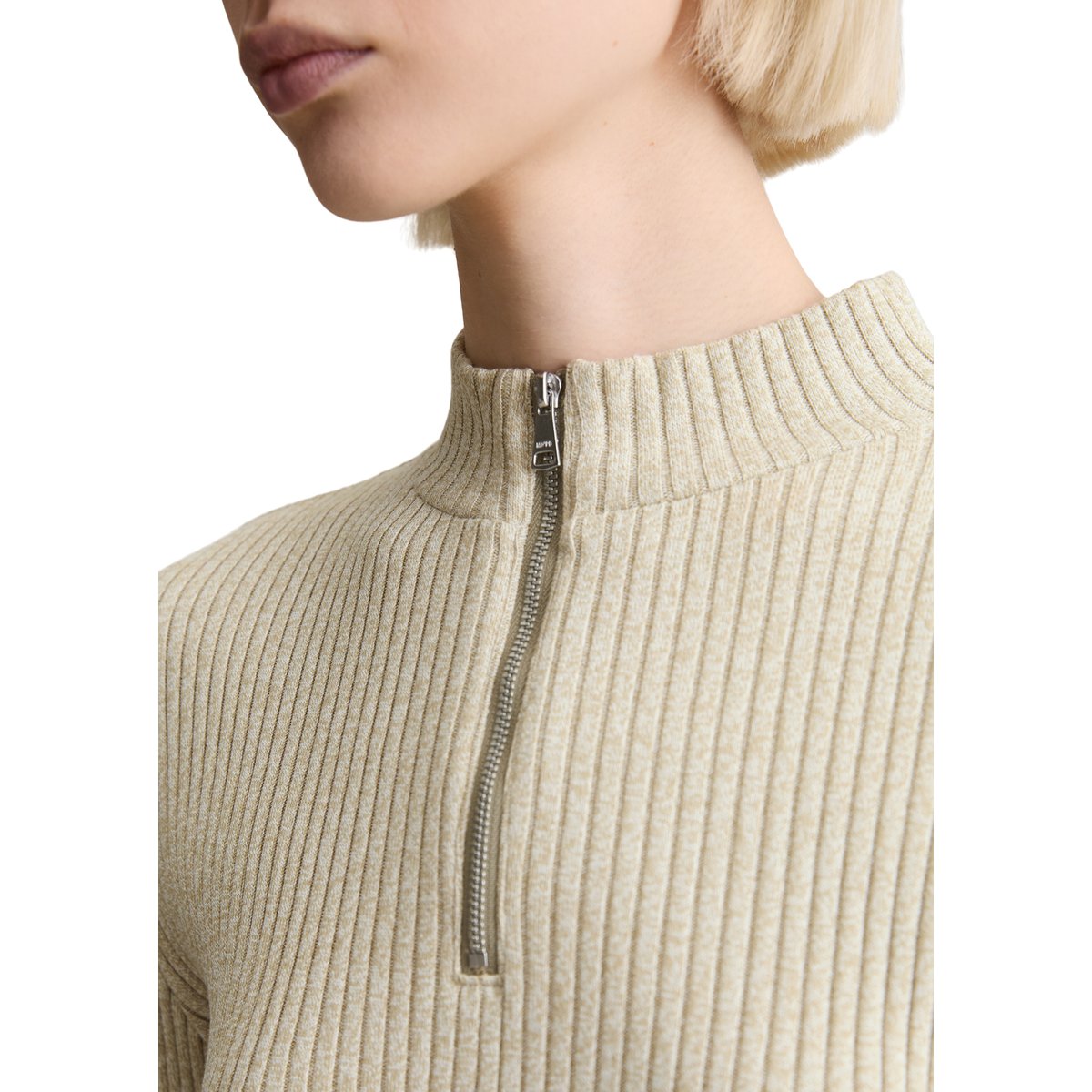 Demi-manches longues zippées slim en jersey côtelé vert, MARC O’POLO DENIM