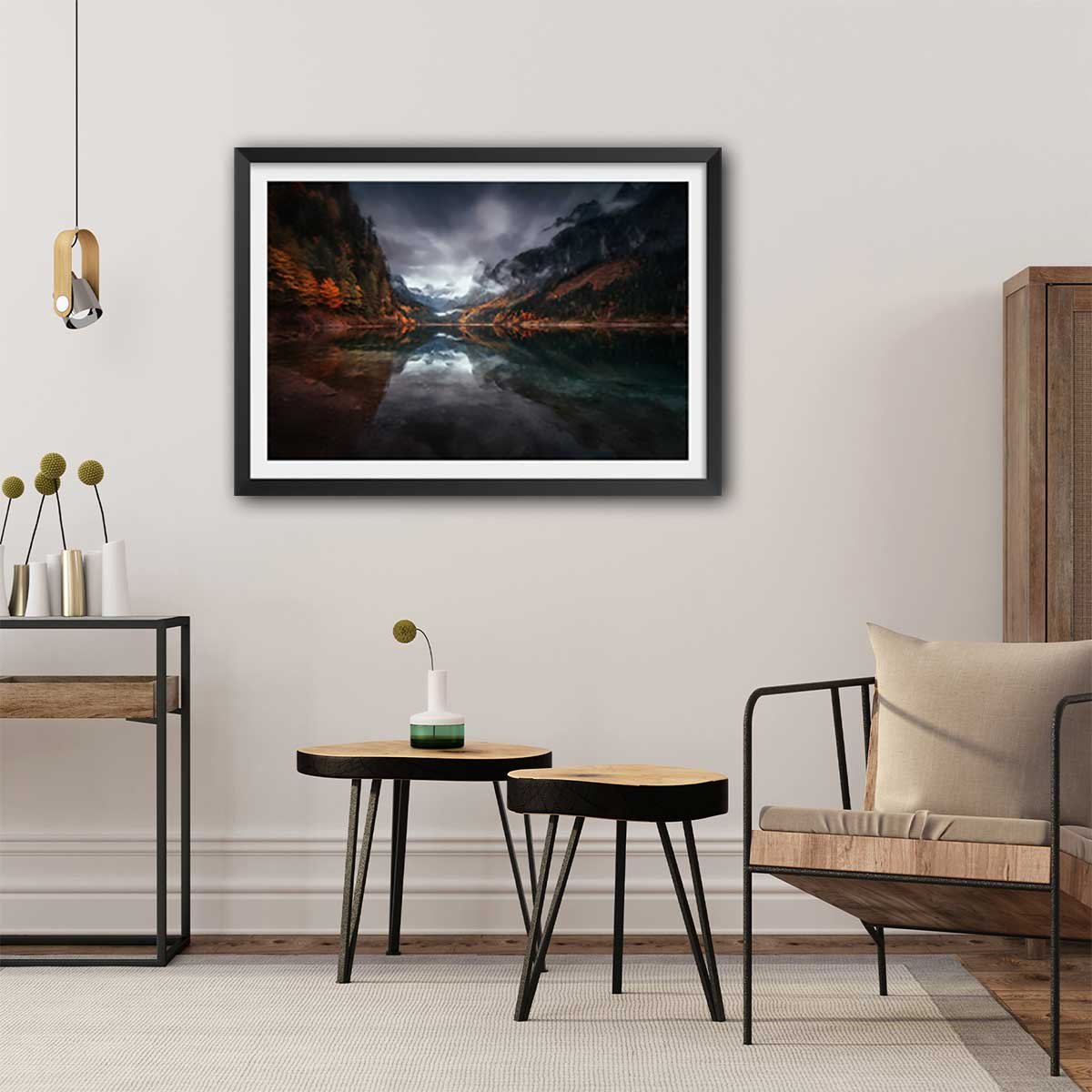 Affiche lacs en Autriche affiche + cadre en bois - noir, HEXOA