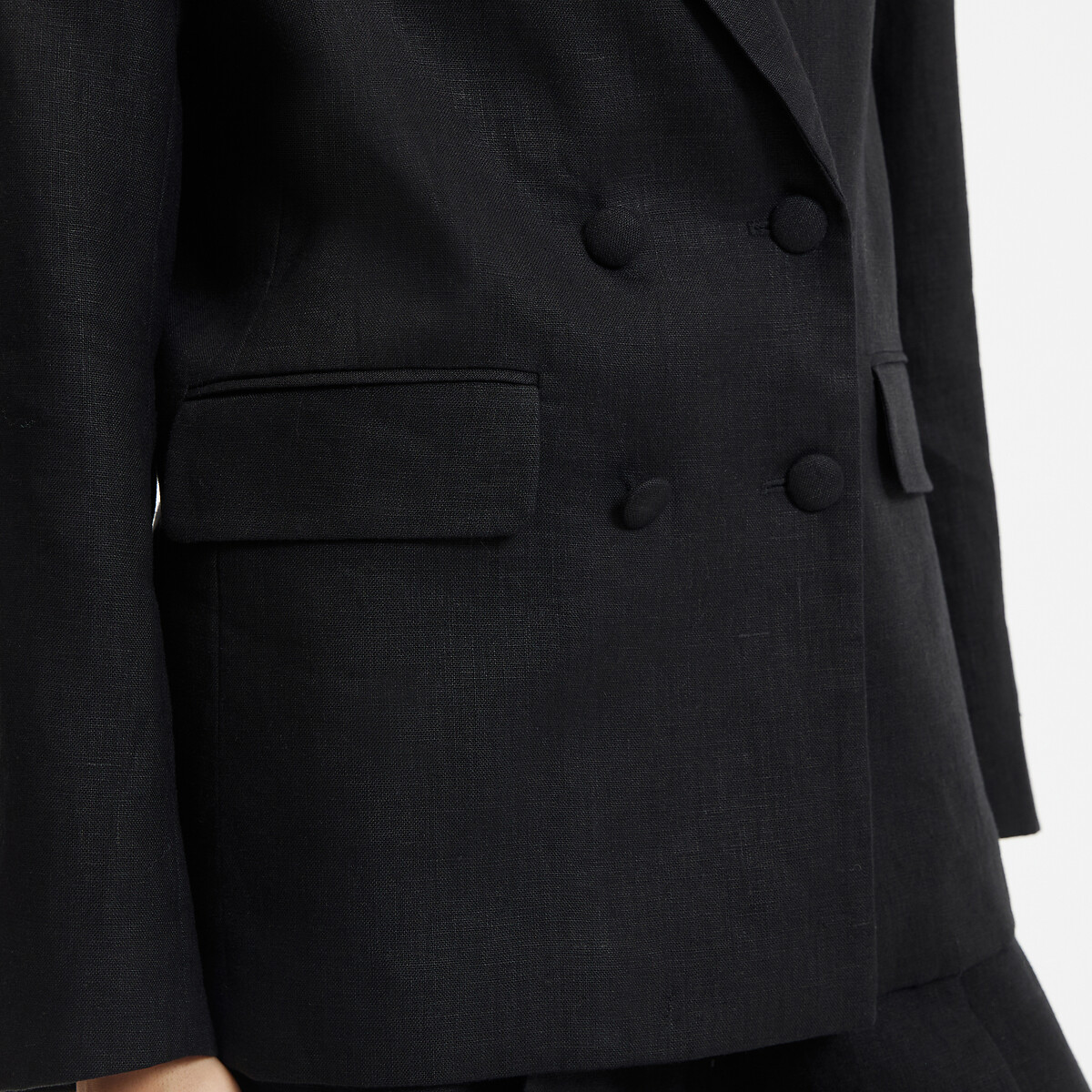 Blazer croisé coupe ample en lin noir, LA REDOUTE COLLECTIONS