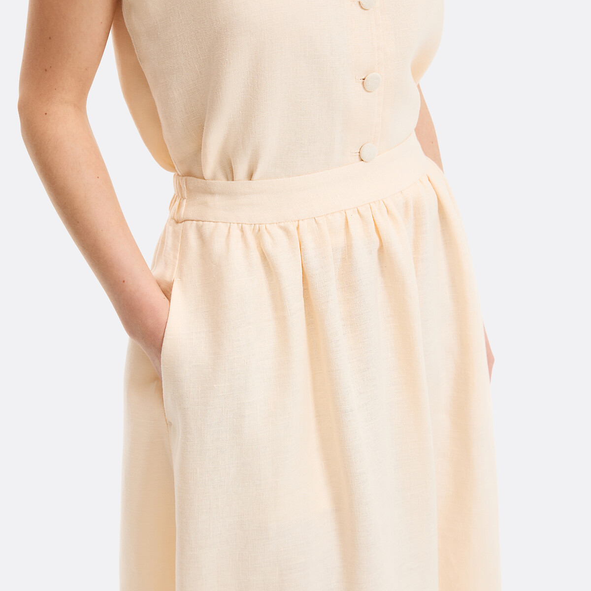 Jupe longue évasée en lin jaune pastel, LA REDOUTE COLLECTIONS