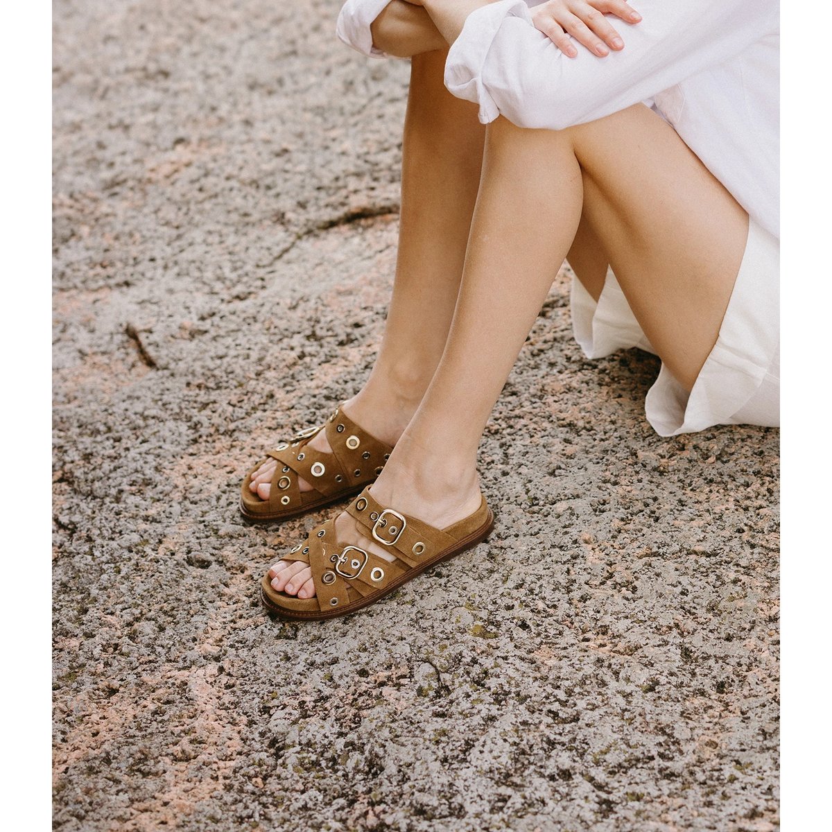 Sandale cuir velours KARINE marron camel, MAISON TOUFET