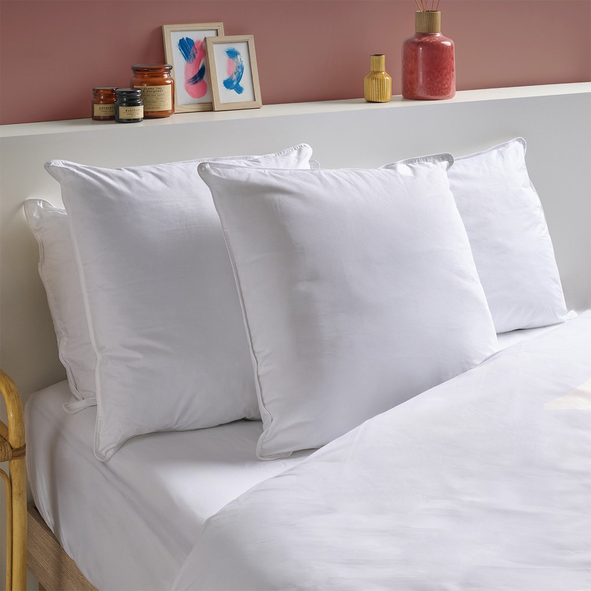 Lot de 2 oreillers mémoire de forme mixte ANTI-ACARIENS blanc, BLEU CALIN