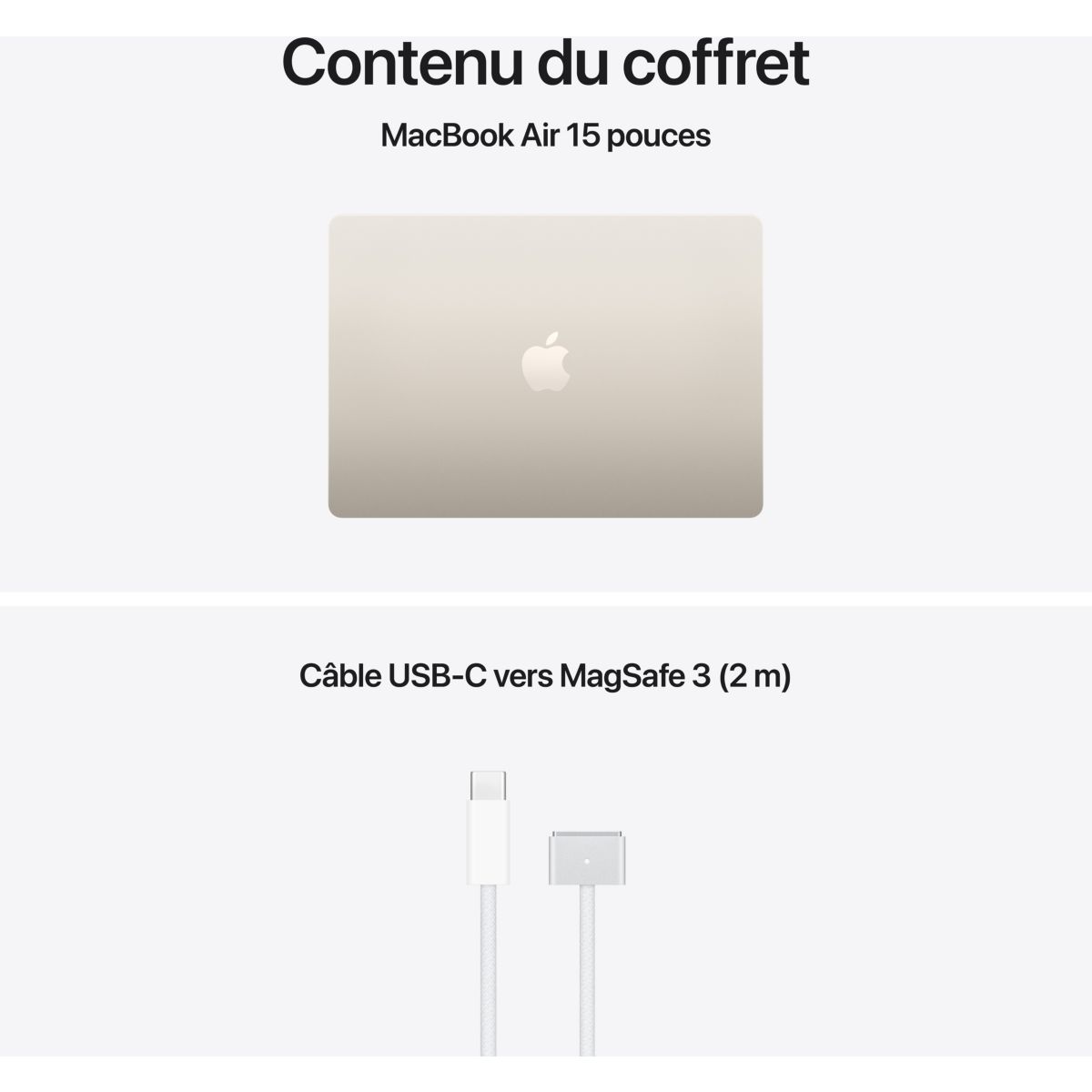 Ordinateur Apple Air 15" Puce M5 CPU 10 / GPU 10 coeurs Mémoire RAM 24Go Stockage 1To SSD Lumière stellaire couleur unique, APPLE