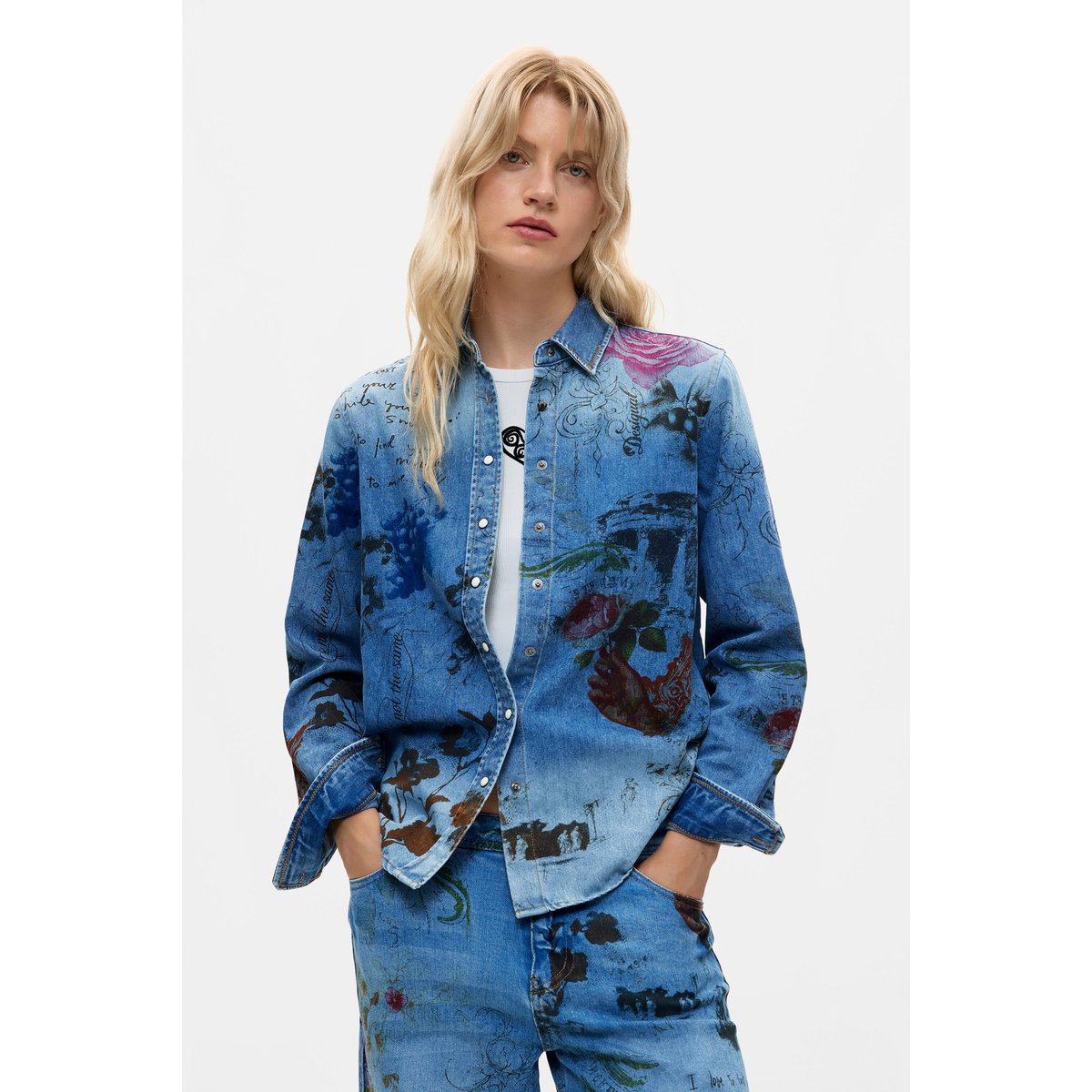 Chemise en denim imprimée bleu clair, DESIGUAL