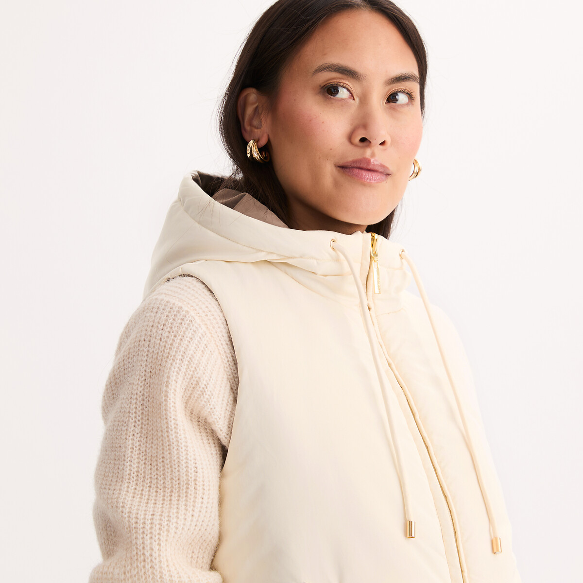 Doudoune réversible à capuche, sans manches taupe + crème, ANNE WEYBURN