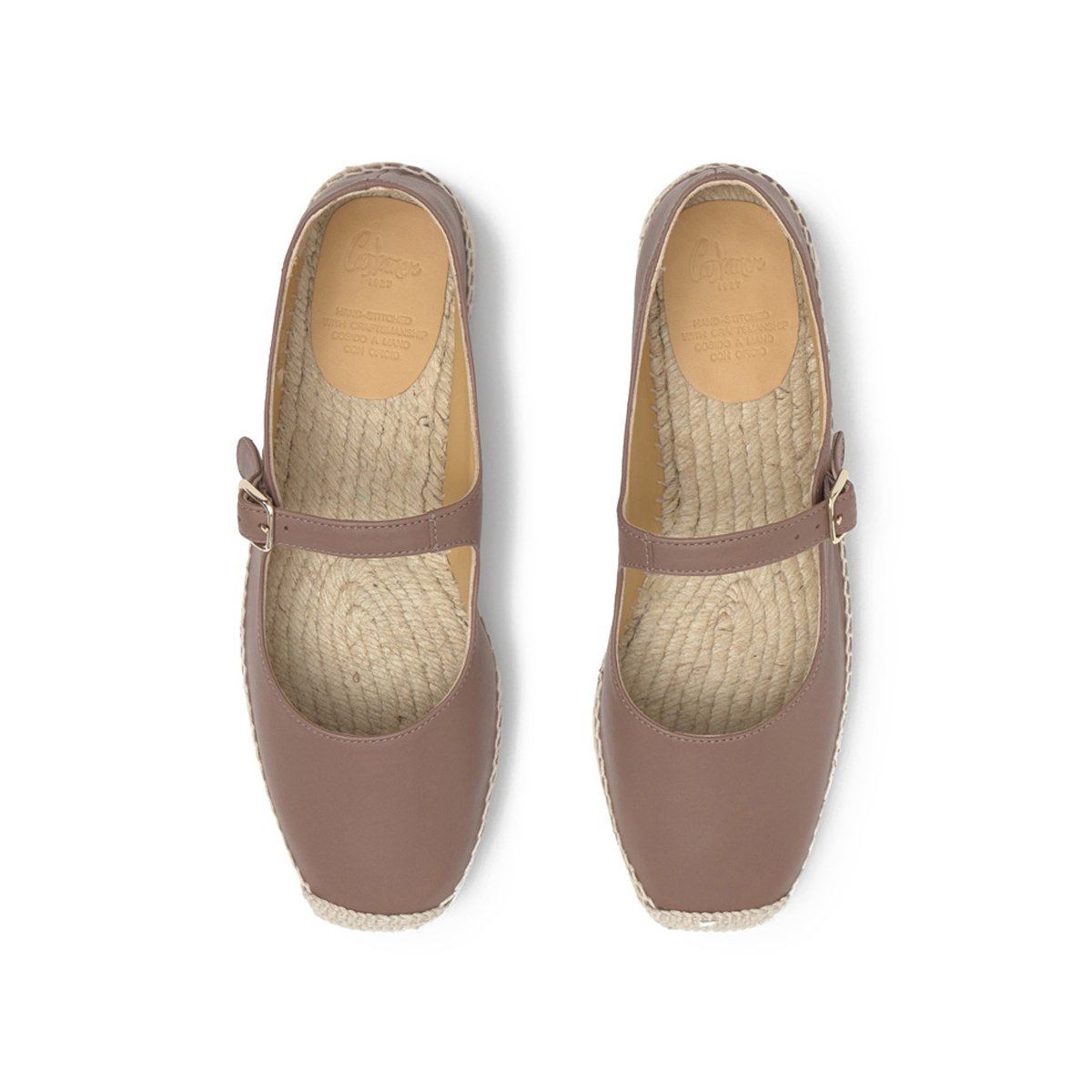 Espadrilles plates style Mary-Jane en cuir nappa PEPA PLATFORM taupe, CASTANER