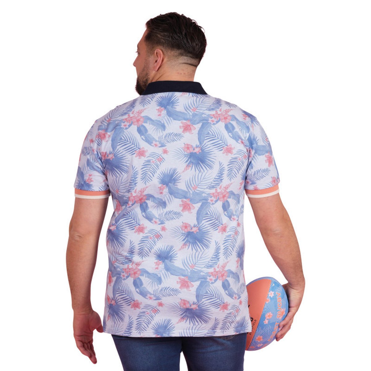 Polo en coton biologique bleu tropical pourvu d'un col boutonné bleu, RUCKFIELD
