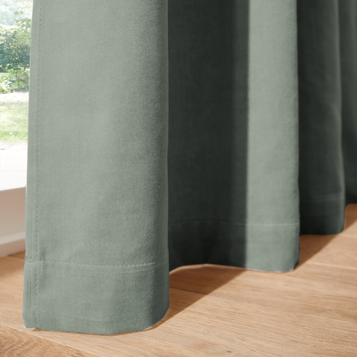 Velvet Curtain with Pencil Pleat and Wave grey-green, LA REDOUTE INTERIEURS