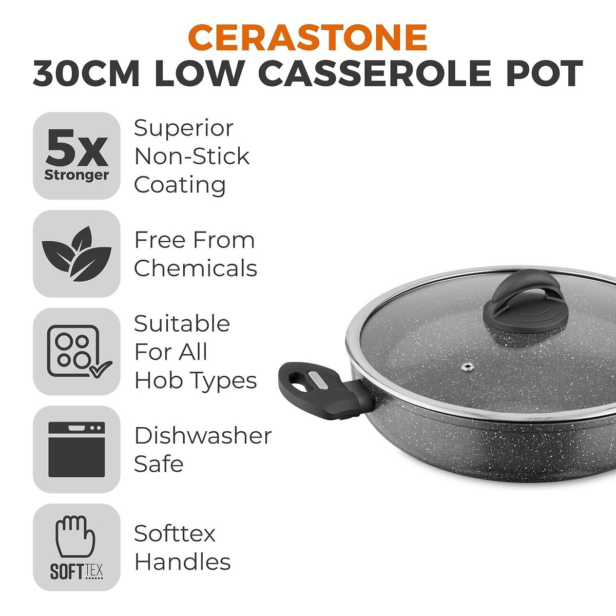 30cm Cerastone Low Casserole grey, TOWER