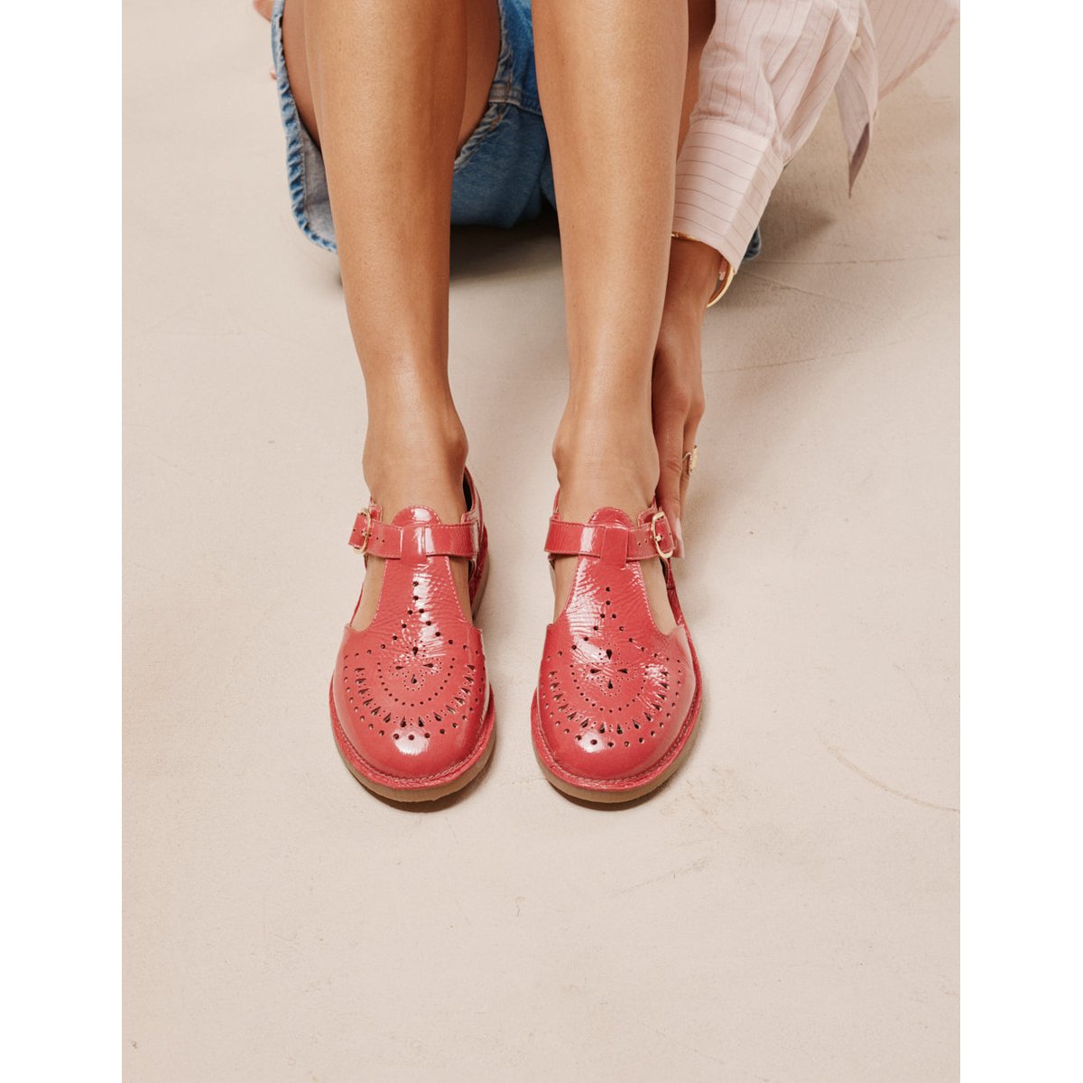 Derbies ARIO cuir plissé verni rose, ODAJE