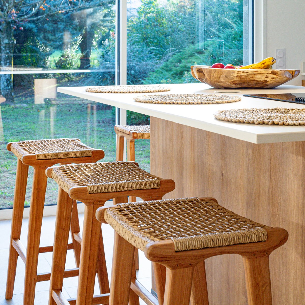Tabouret de bar en teck et corde ANDA naturel, HYDILE