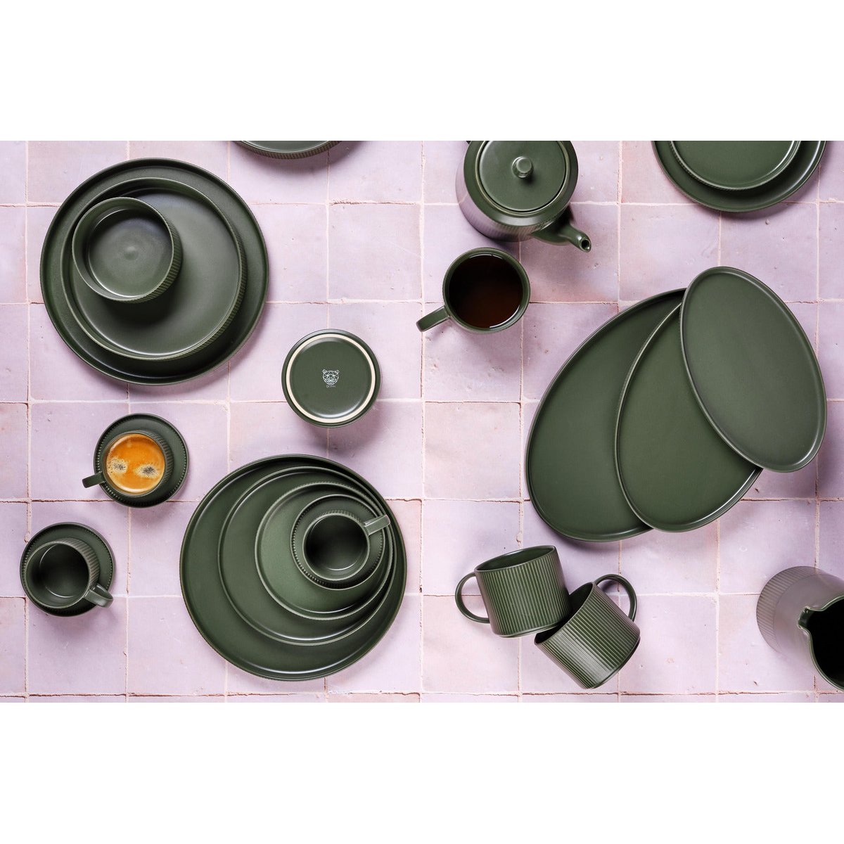 Lot de 4 assiettes à pain en grès, SCANDI vert olive, BJORN