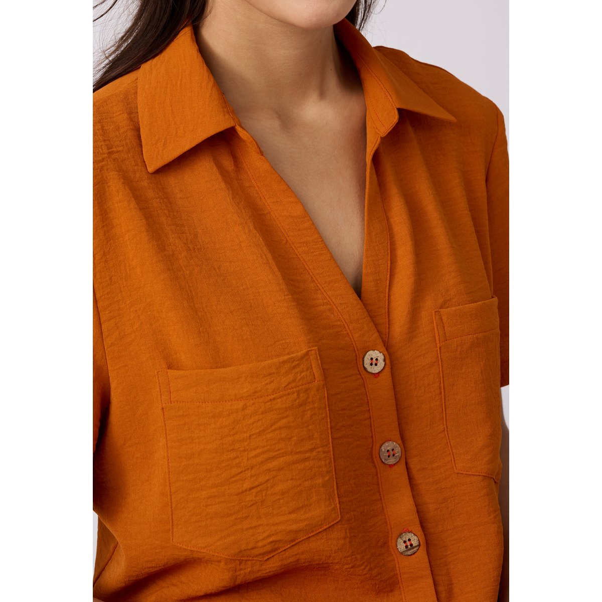 Chemisier tissu crêpe effet froissé orange ambre, DAMART