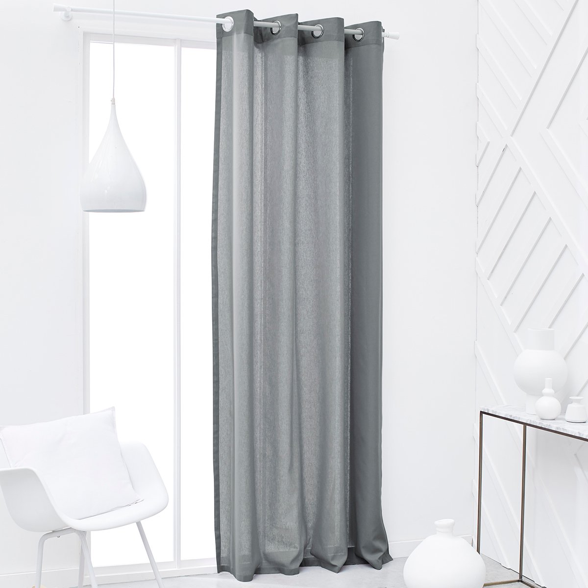 Rideau oeillets uni ESSENTIAL PANAMA gris, TODAY