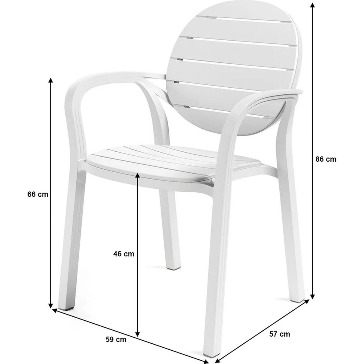Chaise de jardin empilable avec accoudoirs PALMA blanc, RECOLLECTION