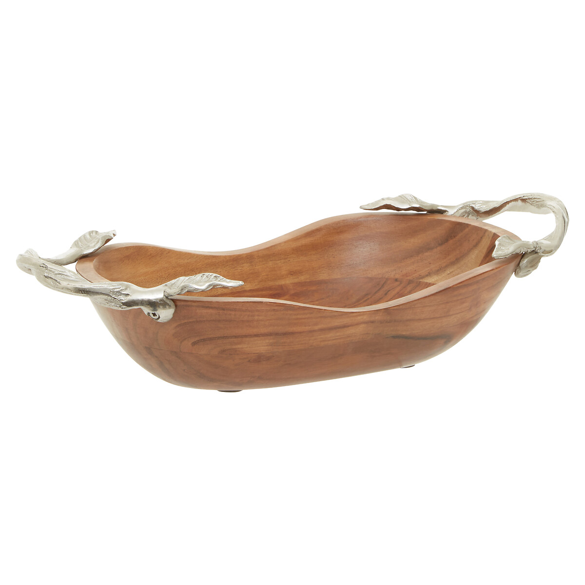 Large Acacia Wood Oval Bowl with Aluminium Leaf Handle brown, SO'HOME